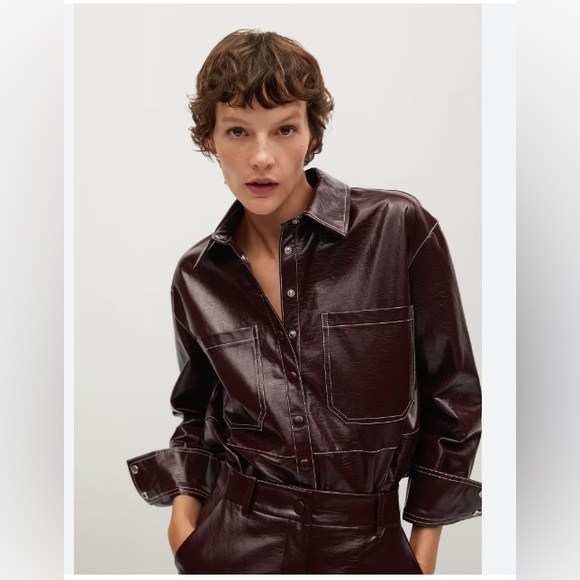 ▪️NWT Mango Patent finish overshirt with chest pockets - Picture 3 of 9